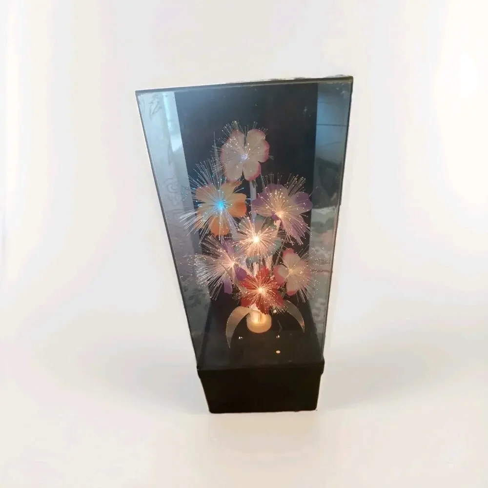 Vintage Fiber Optic Flower Light Lamp with Built-in Music Box Changes Colors